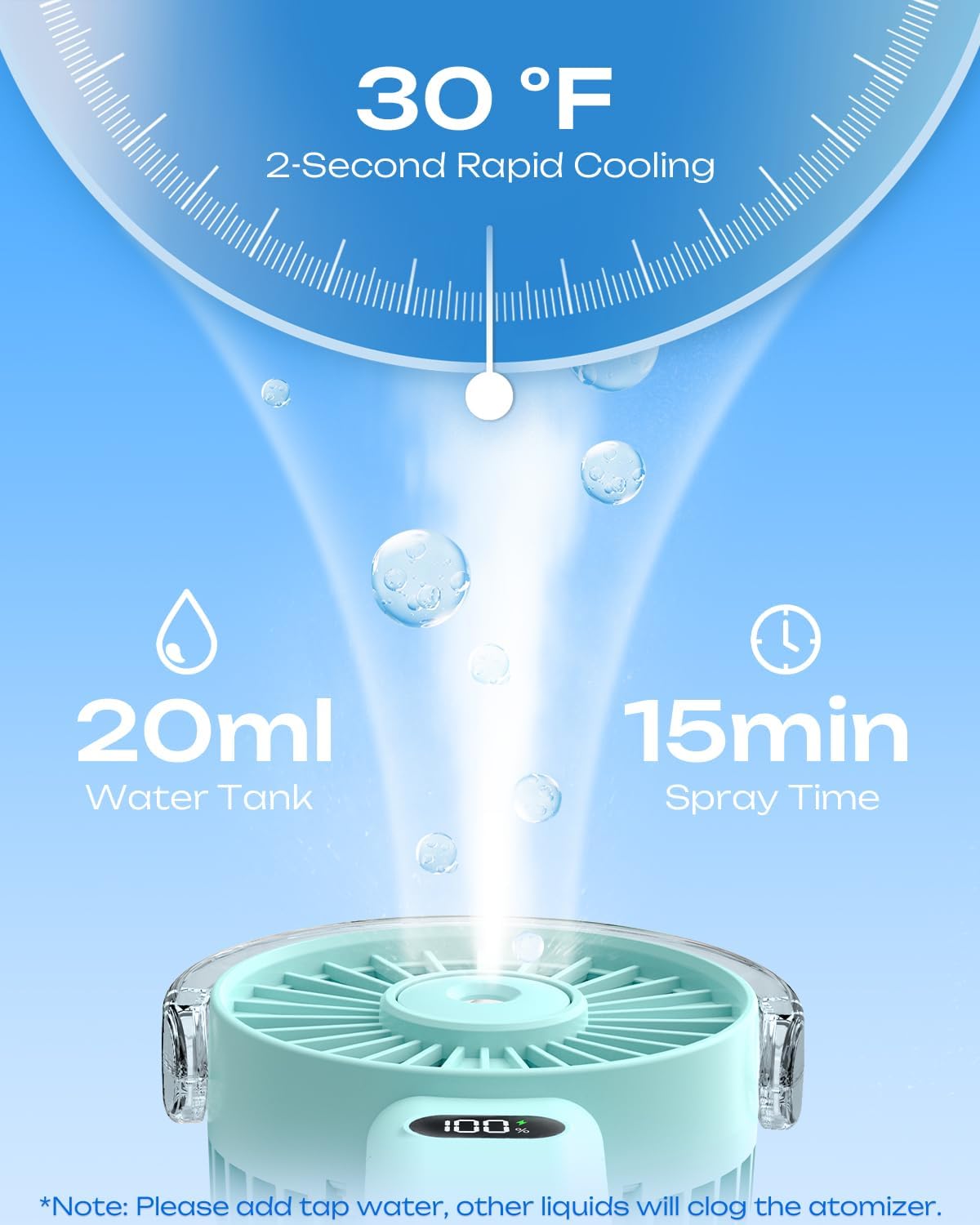 Otlonpe Handheld Misting Fan Portable, 4000mAh Rechargeable Battery Powered, Small Personal Mister Fan with Water Spray Cooling, 4-Speed Wind, LED Display, Hand Held Mist Fans for Travel Outdoor Beach