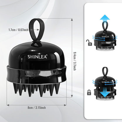 SHINLEA 2 in 1 Scalp Massager Hair Growth,Scalp Scrubber with Soft Silicone Bristles for Dandruff Removal,Shampoo Brush for Exfoliation,Head Massager for Both Wet and Dry Use (Black)
