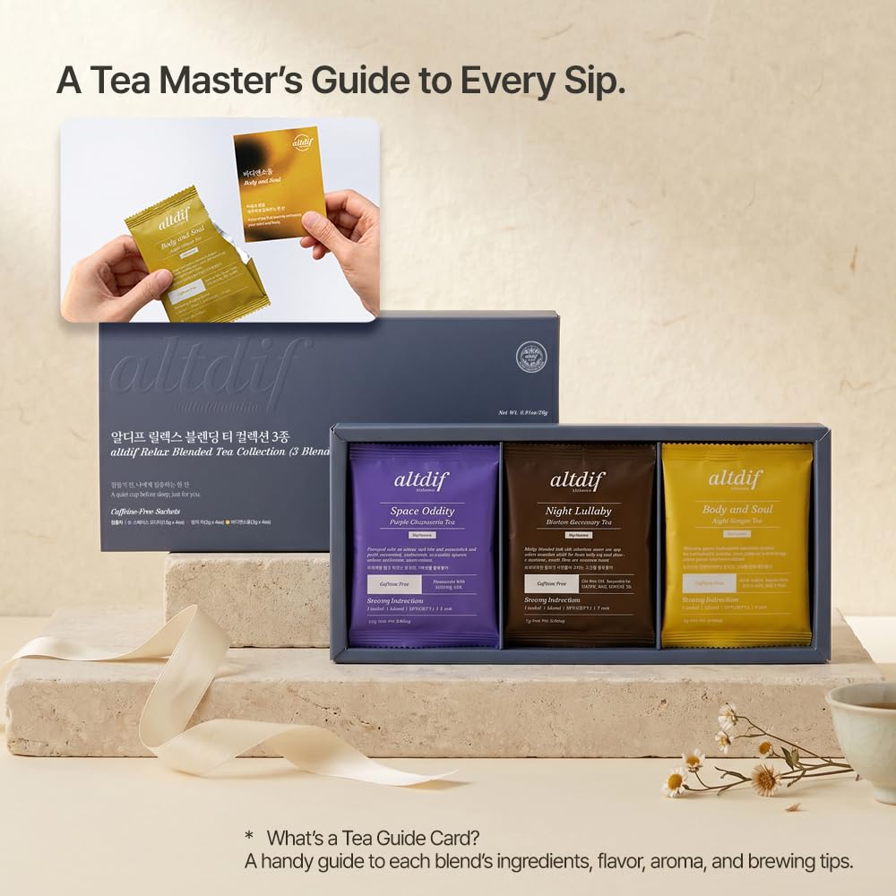 KKOKDAM altdif Relax Tea Gift Set, 3 Caffeine Free Blends, 12 Tea Bags
