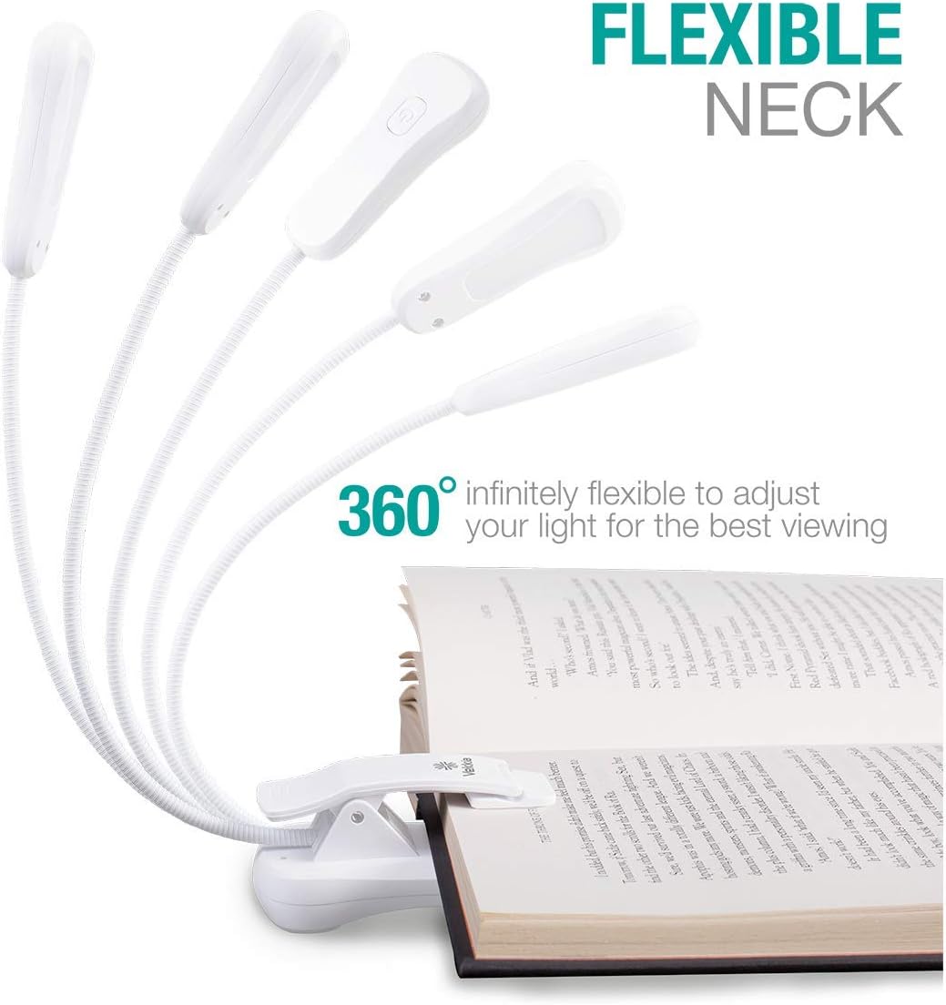 Vekkia 3000K Warm LED Rechargeable Book Light, Easy for Eyes, Clip on Reading Lights for Books in Bed, Car & Travel, Lightweight Slim 2.1 oz. Great for Readers