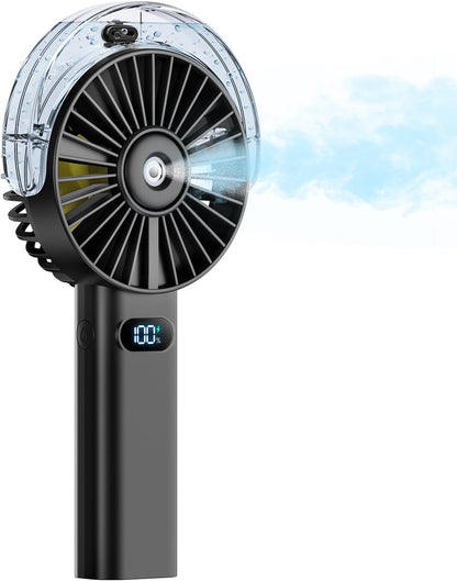 Otlonpe Handheld Misting Fan Portable, 4000mAh Rechargeable Battery Powered, Small Personal Mister Fan with Water Spray Cooling, 4-Speed Wind, LED Display, Hand Held Mist Fans for Travel Outdoor Beach