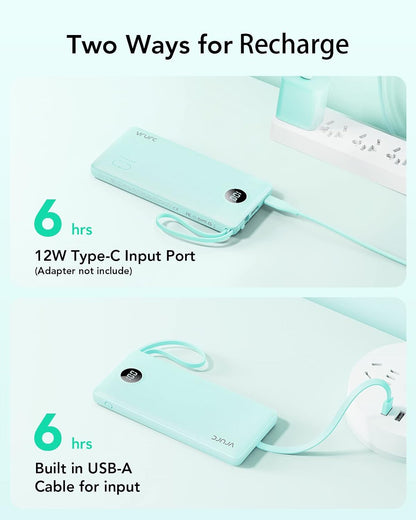 VRURC Portable Charger, Slim Power Bank Built-in 4 Cables, Travel Essential