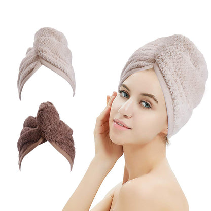 M-bestl 2 Pack Microfiber Hair Towel Wrap,Hair Drying Towel with Button,Quick Dry Hair Towel Turban for Women,Absorbent Anti-frizz Head Towel for Long Thick Curly Hair(Pink&Beige)