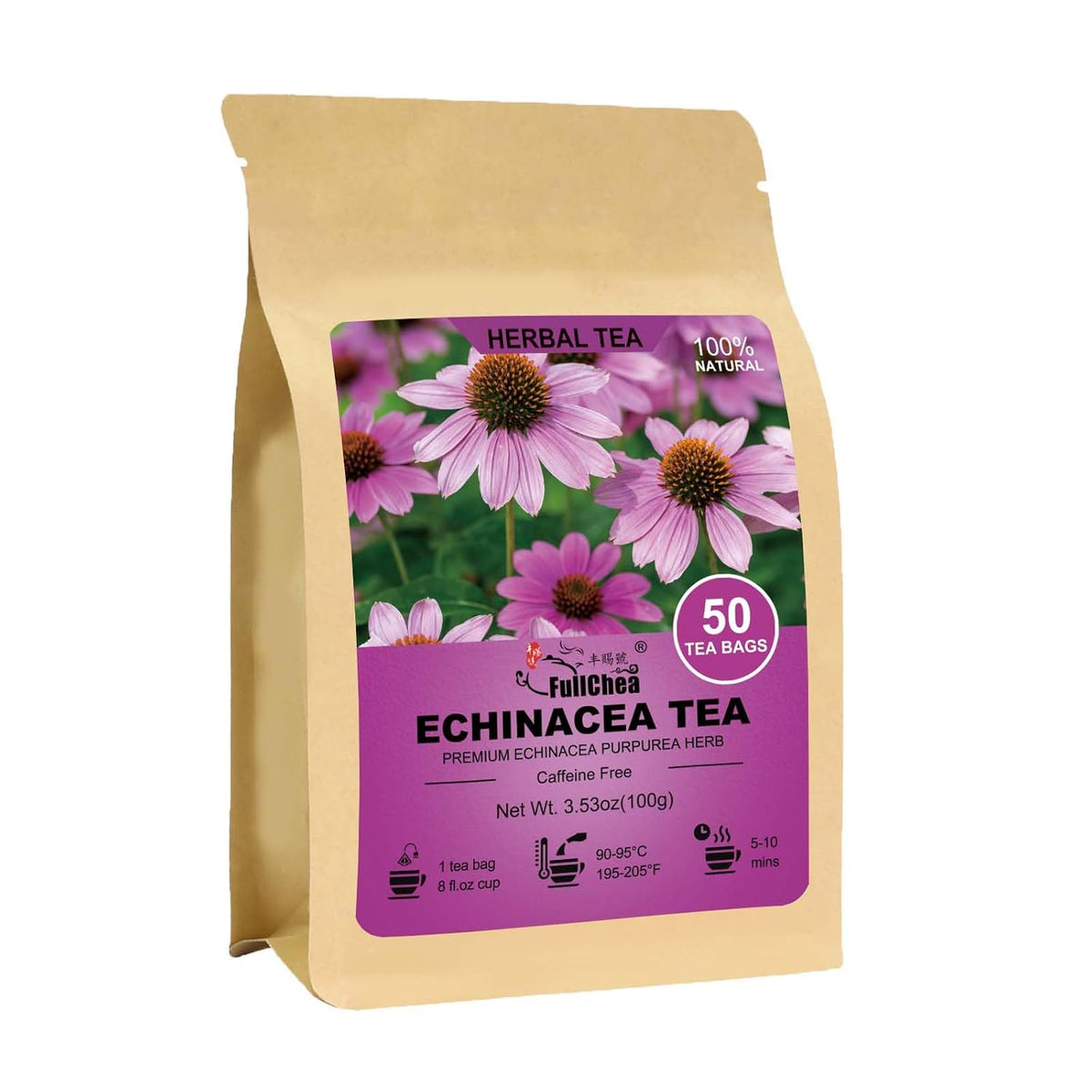 FullChea - Echinacea Tea Bags, 50 Count Dried Echinacea Purpurea Tea