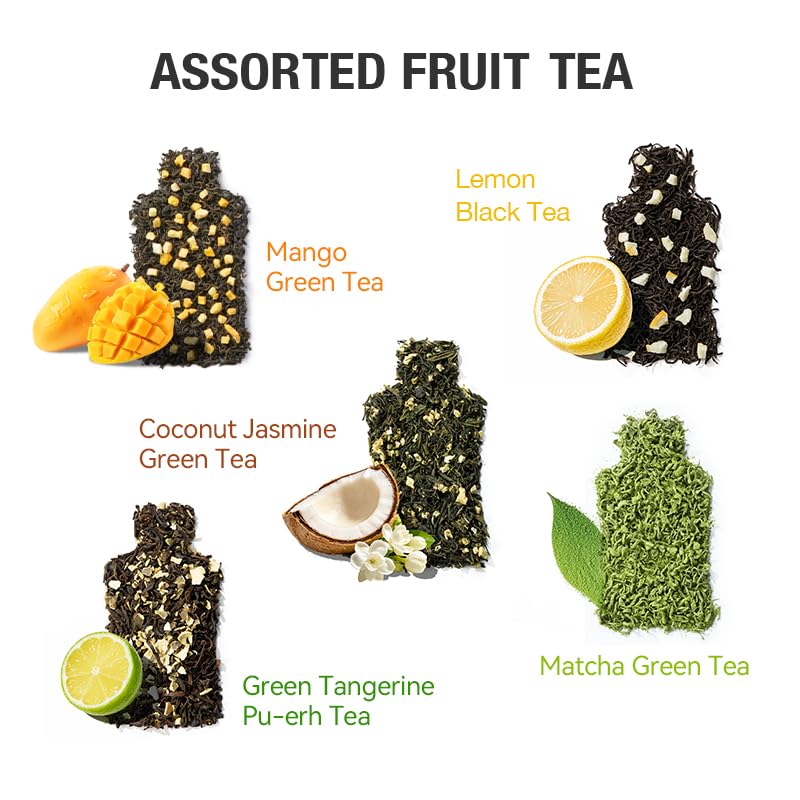FUNTEA Cold Brew Fruit Tea Sampler, Caffeine-Free Unsweetened Fruit Herbal Blends, 5 Flavors Variety Pack, Individually Wrapped Tea Bags, Fruity Iced Tea, 10 Count (Pack of 1)