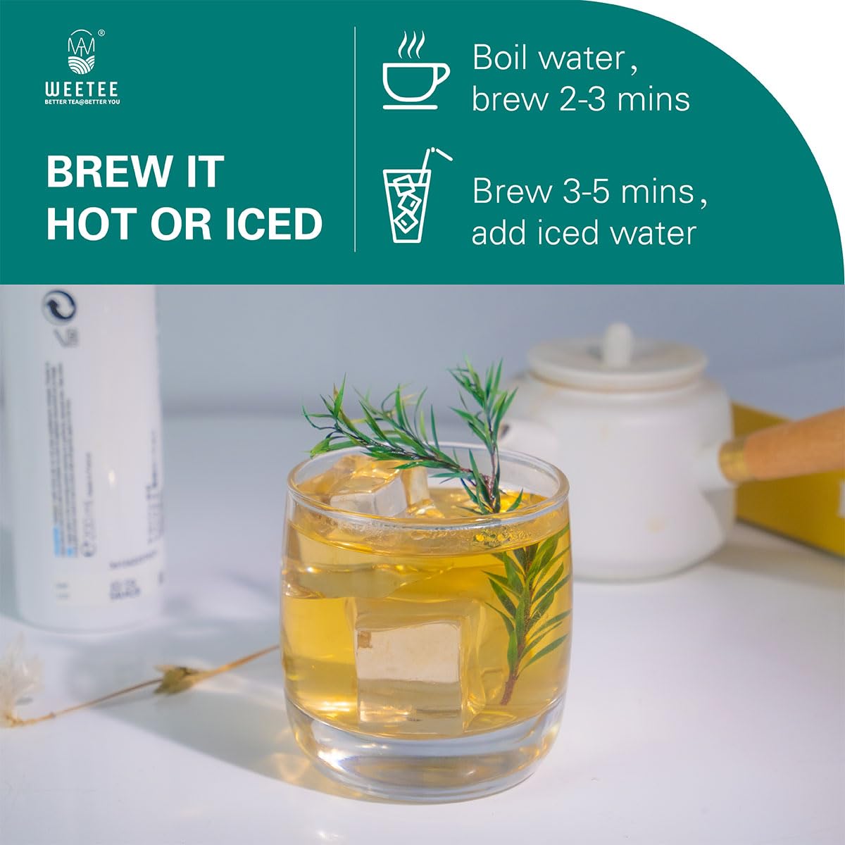 WT WEETEE Organic White Tea Bags 100ct, Low Caffeine & Rich Antioxidants