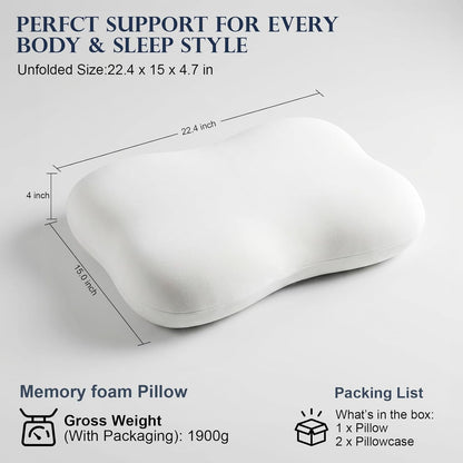 doudou Cervical Pillow for Side Sleepers - Neck Pain Relief Pillow with 3-5 Second Slow Rebound Memory Foam, 360° Ergonomic Support & Cooling Odor-Resistant Pillowcase for Home, Bed, Dorm Use