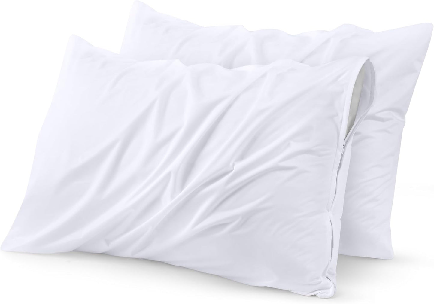 Set of 4 Pillow Protectors with Zipper Standard Size, Bed Bug and Dust Mite Proof Pillow Covers, Ultra Soft Pillow Encasements, Moisture Wicking and Waterproof Pillow Cases by Utopia Bedding (White)