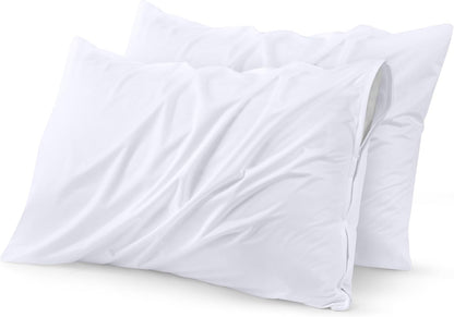 Set of 4 Pillow Protectors with Zipper Standard Size, Bed Bug and Dust Mite Proof Pillow Covers, Ultra Soft Pillow Encasements, Moisture Wicking and Waterproof Pillow Cases by Utopia Bedding (White)