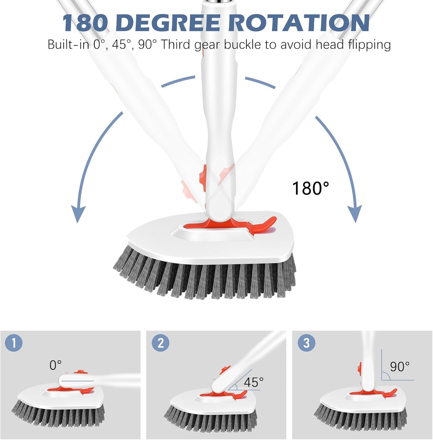 SetSail Tile Tub Scrubber Brush 3-in-1 Shower Scrubber with 52-inch Adjustable Long Handle Shower Cleaner Brush and 3 Detachable Replacement Brush Heads for Cleaning Bathroom Kitchen Walls Tub Tile