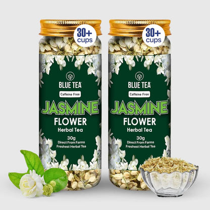 BLUE TEA - Jasmine Tea - 2.10 Oz - Pack of 2 (60 Cups) Loose | MOOD ENHANCING TEA | Caffeine Free - Skin Nourishing - Flower Based - Herbal Tea - Calming Tea - Non-GMO - Gluten Free - Vegan | Reusable Pet Jar