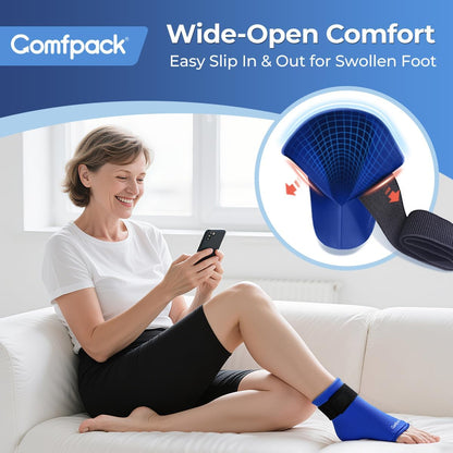 Comfpack Ankle Ice Pack Wrap for Swelling, Reusable Foot Ice Pack Wrap, Hot & Cold Therapy Compression Sleeve for Plantar Fasciitis Relief, Achilles Tendonitis, Sprain, Heel Pain, Sprained