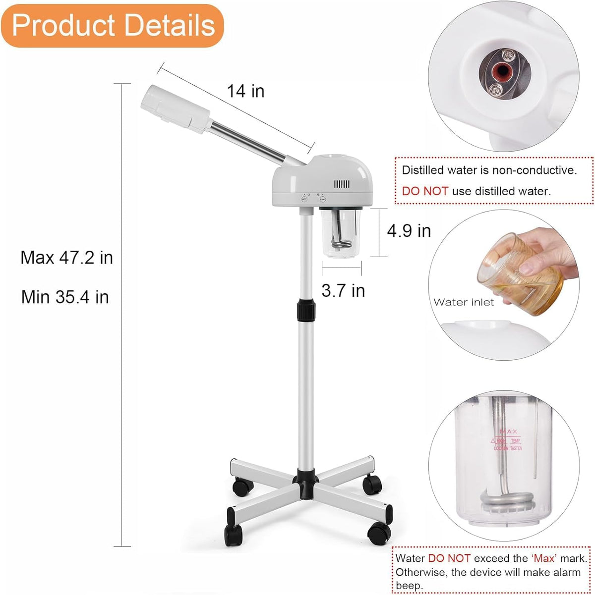 Facial Steamer with Hot Mist, Esthetician Barber Steamer, Height Adjustable & Rotatable Nozzle, for Home & Salon SPA