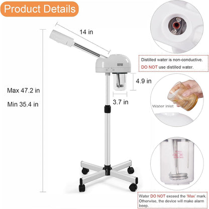 Facial Steamer with Hot Mist, Esthetician Barber Steamer, Height Adjustable & Rotatable Nozzle, for Home & Salon SPA