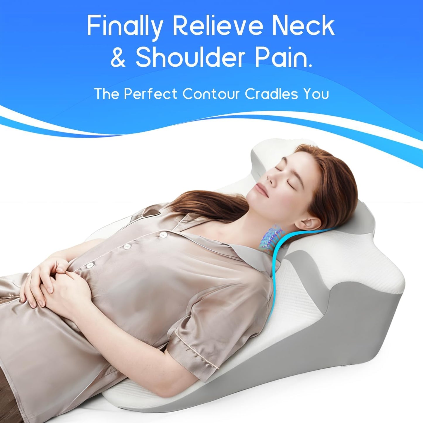 Bed Wedge Pillow for Sleep Apnea, Acid Reflux& Snoring Relief, Post-Surgery Recovery Pillow with Ergonomic 3-in-1 Certified Memory Foam for Back, Neck& Head Support (Pearl White)