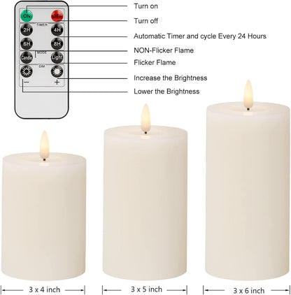 ANGELLOONG Flickering Flameless Candles, Realistic Battery Operated Candles with Remote and Timer, Set of 3 LED Candles for Fall Room Home Wedding Decor Centerpieces Table Party Christmas Decorations