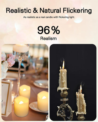 SHYMERY Flameless Votive Candles,Flameless Flickering Electric Fake Candle,24 Pack 200+Hour Battery Operated LED Tea Lights in Warm White for Wedding, Table, Halloween,Christmas Decorations 1.5"X1.7"