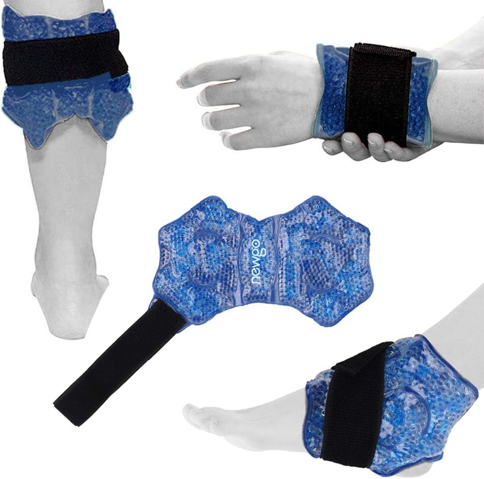 NEWGO Gel Ice Pack for Ankle Pain Relief, 2 Pack Ankle Ice Pack Wrap, Reusable Cold Therapy Wraps for Sprains, Swelling & Injuries