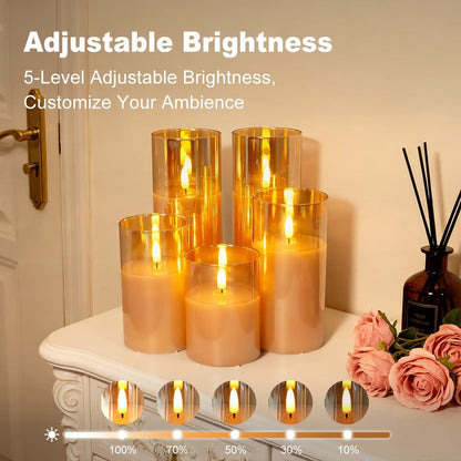 LEDHOLYT Rechargeable Flameless Glass Pillar Candles–Gifts for Women,–Set of 3, Realistic Flickering LED Flame,Remote & Timer, Ideal for Living Room, Bedroom & Halloween Festival Home Party Decor