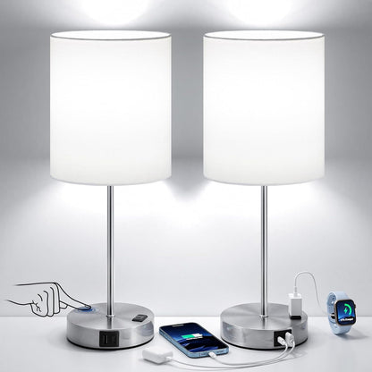 Blue Touch Lamps for Nightstand Set of 2 - Bedside Table Lamp for Bedroom with Dual USB Ports & AC Outlet, 3-Way Dimmable Lamps for Living Room Boys Room, Night Light with 5000K Daylight Bulbs