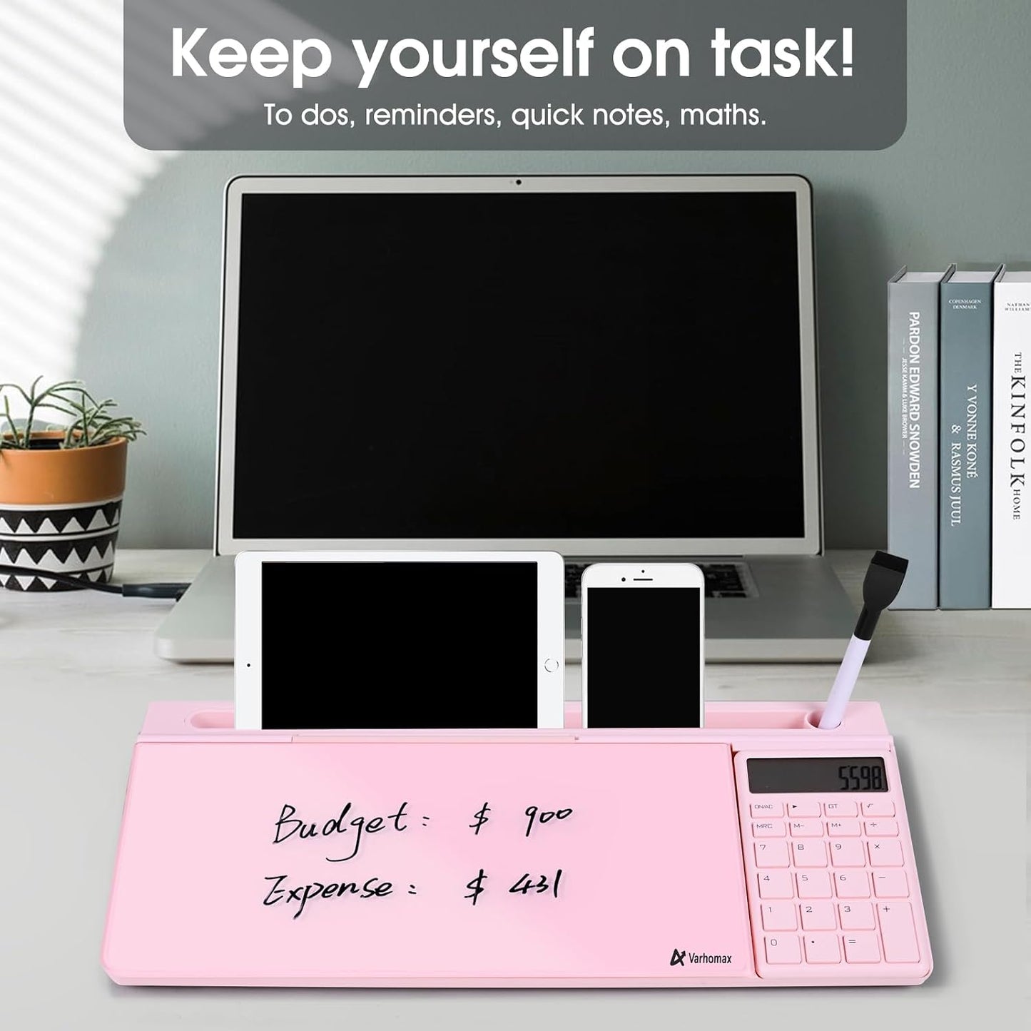 Varhomax Glass Weekly Dry Erase Desk White Board, Desktop to Do List Planner Whiteboard Calendar with Storage Caddy Memo for Home and Office, White