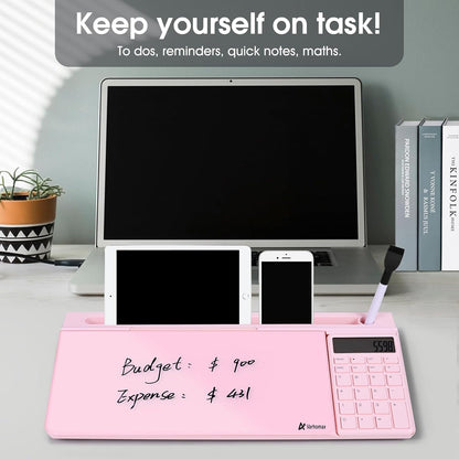 Varhomax Glass Weekly Dry Erase Desk White Board, Desktop to Do List Planner Whiteboard Calendar with Storage Caddy Memo for Home and Office, White