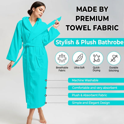 KAHAF COLLECTION Women Hooded 100% Cotton Terry Bathrobe, Soft Absorbent Quick Dry Robe for Spa, Shower & Home Wear