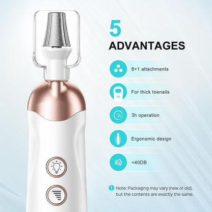 COSLUS C43 Professional Manicure Pedicure Kit, 5-in-1 Electric Nail File for Toenail Hand Feet, Basic & Thick Nails Care, Cordless, 5 Speeds, for Men Women Seniors Home Salon, Wider Grinder, White
