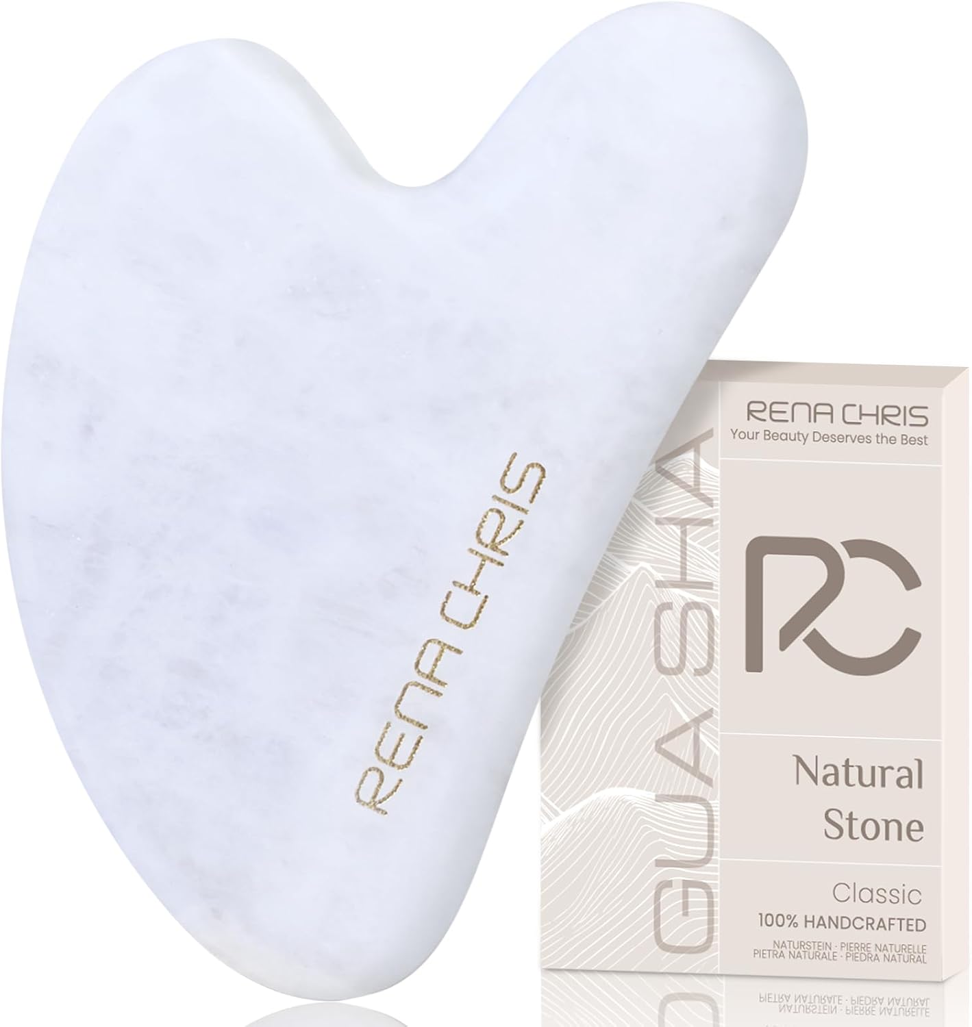 Rena Chris Gua Sha Facial Tools: Jade Stone Guasha Tool for Face Acupuncture Therapy, Facial Massager for Jawline Sculpting and Puffiness Reducing (Green)