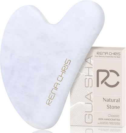 Rena Chris Gua Sha Facial Tools: Jade Stone Guasha Tool for Face Acupuncture Therapy, Facial Massager for Jawline Sculpting and Puffiness Reducing (Green)