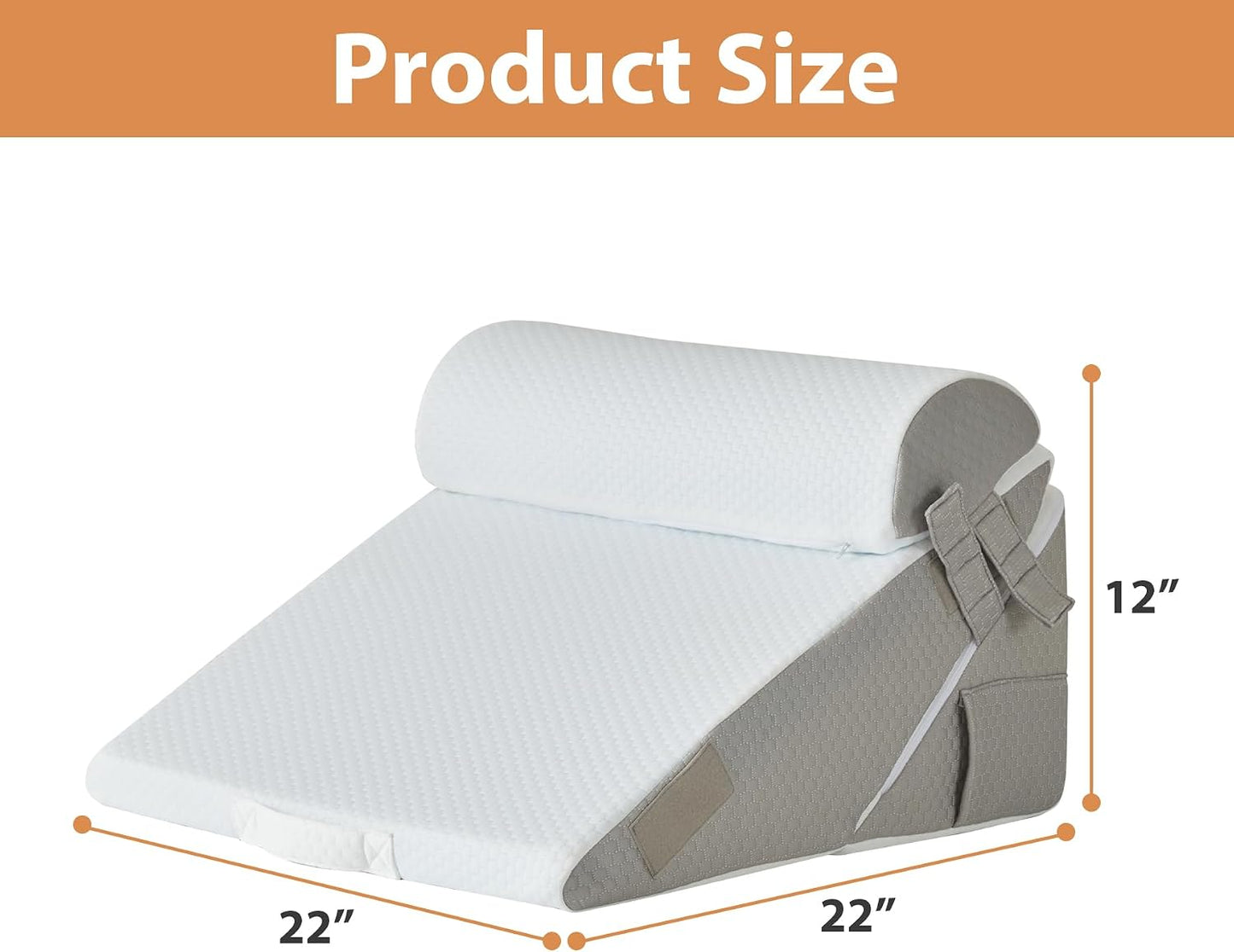 BIEEZZK Wedge Pillow Set for After Surgery, Wedge Pillow for Acid Reflux, Bed Wedge Pillow with Adjustable 9&12inch for Headboard,Sleeping, Orthopedic Memory Foam for Neck&Back Support, White/Grey