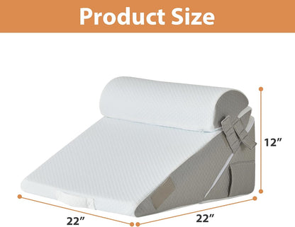 BIEEZZK Wedge Pillow Set for After Surgery, Wedge Pillow for Acid Reflux, Bed Wedge Pillow with Adjustable 9&12inch for Headboard,Sleeping, Orthopedic Memory Foam for Neck&Back Support, White/Grey
