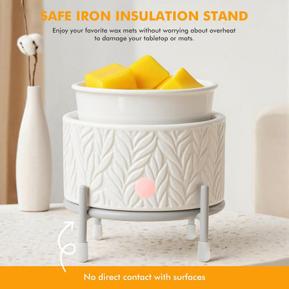 EQUSUPRO Wax Melt Warmer for Scented Wax Melts 3-in-1 Electric Ceramic Candle Wax Warmer Burner Fragrance Wax Melter for Home Office Bedroom Gift & Decor (Leaf)