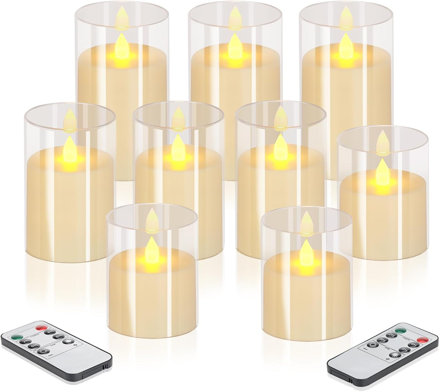 wemarry Flameless Candles 4" 5" 6" Acrylic Glass Pillars 3" Diameter Battery Operated Flickering Candles Include 8-Key Remote with Timer Function 400+ Hours (Gray, Warm Light 3 Pack)