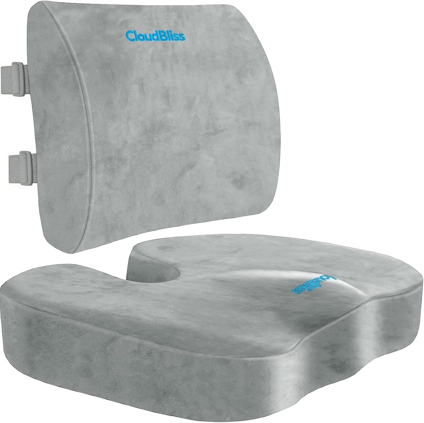 CloudBliss Lumbar Support Pillow & Seat Cushion Set for Office Chair, Desk Chair, Wheelchair & Car – Memory Foam Back Support, Ergonomic Chair Cushions, Sciatica Pain Relief, Home Essentials, Black