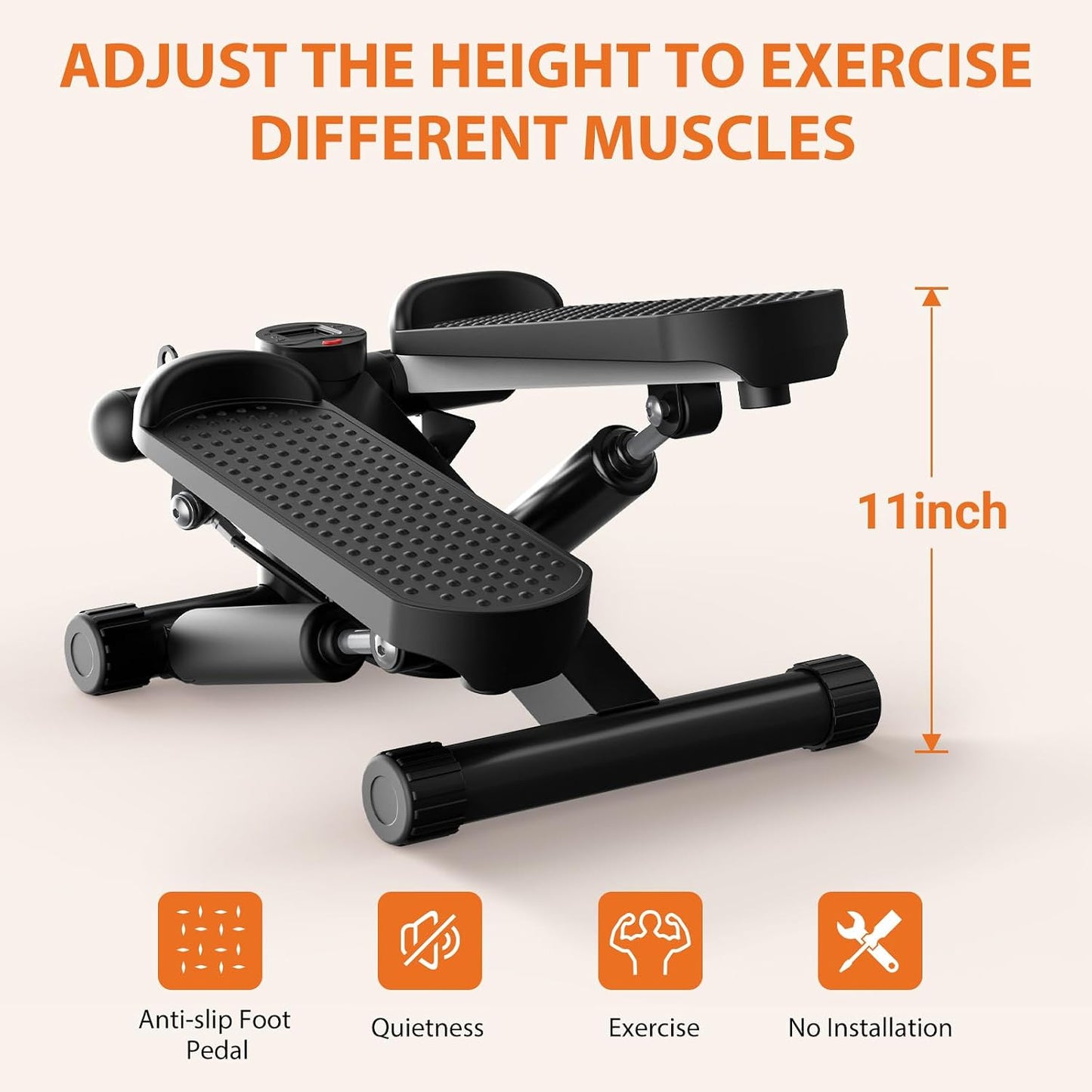 Sweetcrispy Mini Stair Steppers with Resistance Bands for Exercise at Home, Portable Exercise Twist Stepper Machine for Full Body Workout, 300LBS Capacity