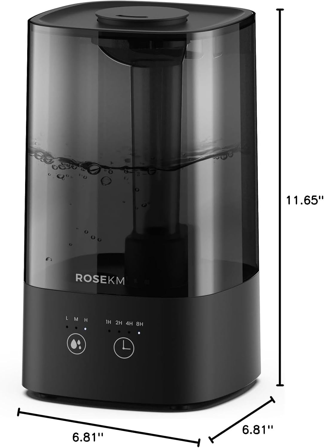 ROSEKM Humidifiers for Bedroom (1.1L), Small Cool Mist Humidifier for Home Plant and Baby Nursery, Quiet Ultrasonic Humidifier with 360° Nozzle, Auto Shut-Off, Filterless, Black