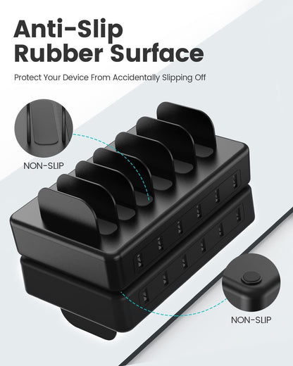 50W 6 Ports Multi Charger Station, USB Charging Dock for Multiple Devices