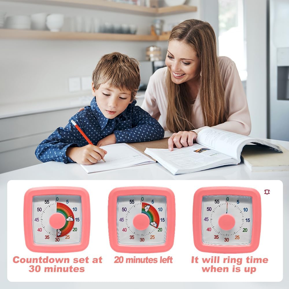 Visual Timer for Kids & Adults, 60 Minute Rainbow Countdown Timer, Time Management Tool for Classroom, Home, Kitchen, Office, School (Green-Round-Rainbow)