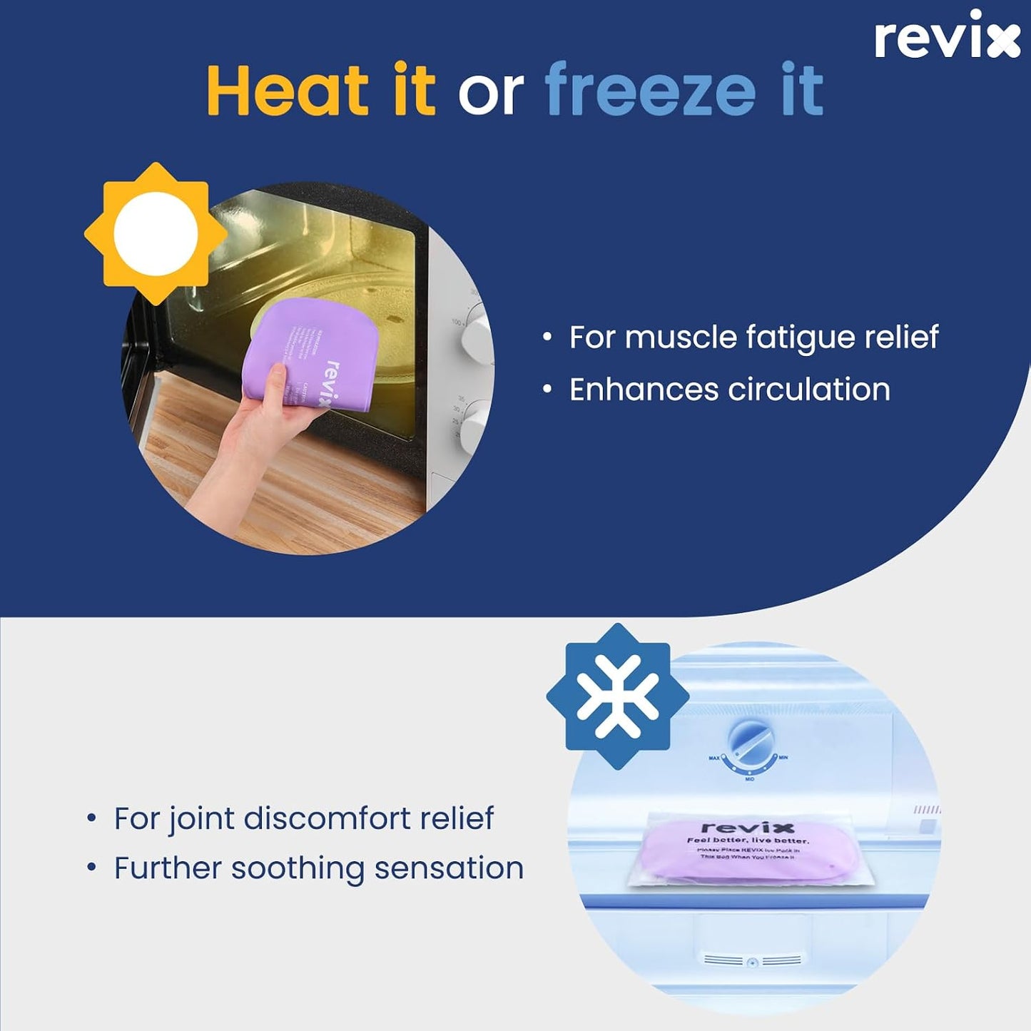 REVIX Ice Packs for Injuries Reusable, 2 Packs Hot and Cold Pack with Adjustable Strap, Flexible Ice Wraps for Joints and Muscle, Rotator Cuff, Back, Knee Discomfort Relief (10" x 5" Blue)