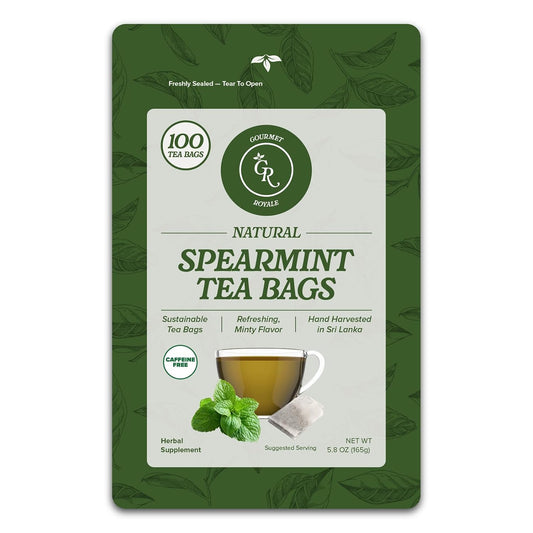 Gourmet Royale Spearmint Tea, 100 Count, Sustainable Tea Bags, Caffeine & Sugar Free, Resealable Pouch, Refreshing & Natural, Grown in Sri Lanka, (Pack of 1)