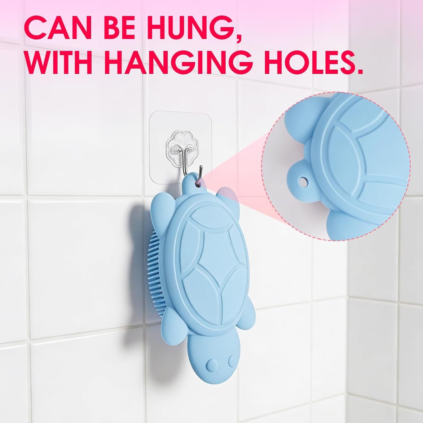 Baby Shower Brush,Kids Silicone Body and Back Exfoliating Mitt - Soft Bristles, Gentle Exfoliation, Cute Turtle Design Makes Children Love Bathing(Mint)