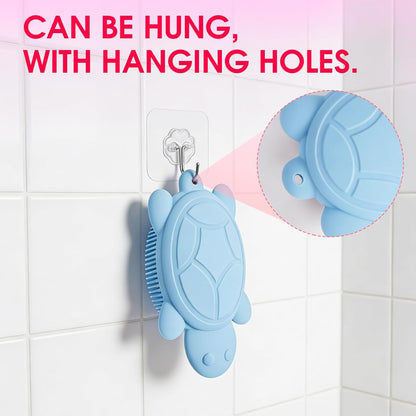 Baby Shower Brush,Kids Silicone Body and Back Exfoliating Mitt - Soft Bristles, Gentle Exfoliation, Cute Turtle Design Makes Children Love Bathing(Mint)