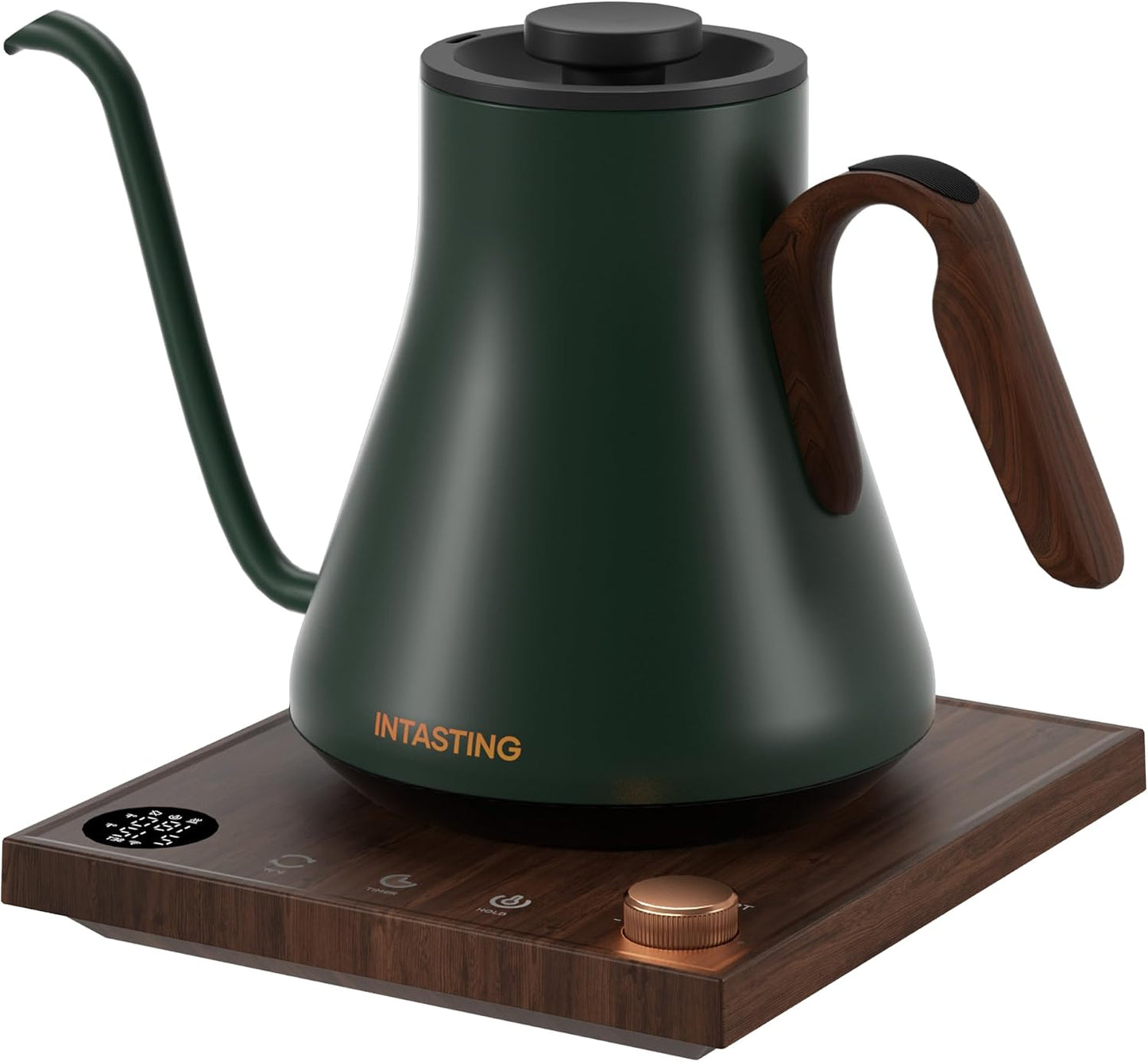 INTASTING Electric Kettle, Gooseneck Electric Kettle, ±1℉ Precise Temperature Control, Stainless Steel Interior, Quick Heating for Pour Over Coffee, Tea & Boiling Water, 0.9L (Black)