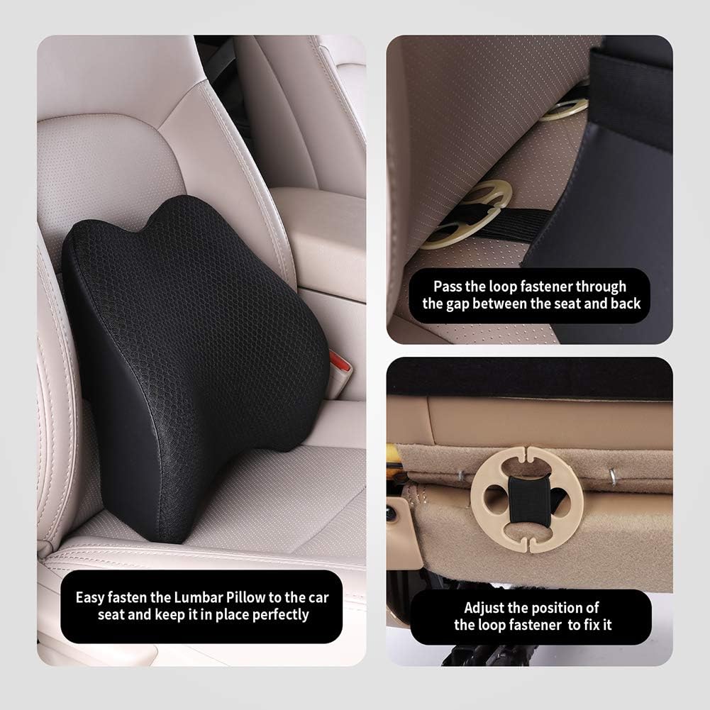 Memory Foam Lumbar Support Pillow for Car - Lower Back Support Cushion for Driving, Back Pain Relief for Car Seat, Office Chair, Wheelchair (Gray)