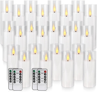 YOROXRG Set of 24 Waterproof Outdoor Flameless Candles, LED Candles with 4 Remote and Timer,(H 4" 5" 6" x D 2.2"),for Halloween Wedding Festiv