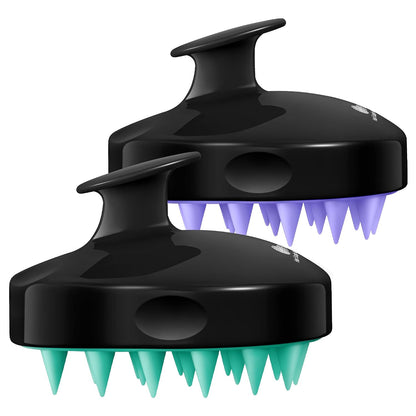 HEETA Hair Scalp Massager Shampoo Brush 2 Pack, Soft Silicone Bristles to Remove Dandruff, Waterproof Hair Scrubber for Both Wet Dry Use, Suitable for Men & Women (Green & Black)