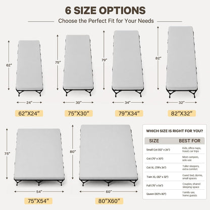 CYMULA Camping Cot Pad 2 Inch Memory Foam, Camping Pad for Folding Cot and Foldable Cot, Portable Roll Up Camp Gear for Car Camping Travel Tent, Non-Slip Waterproof Bottom, Removable Cover, Pad Only