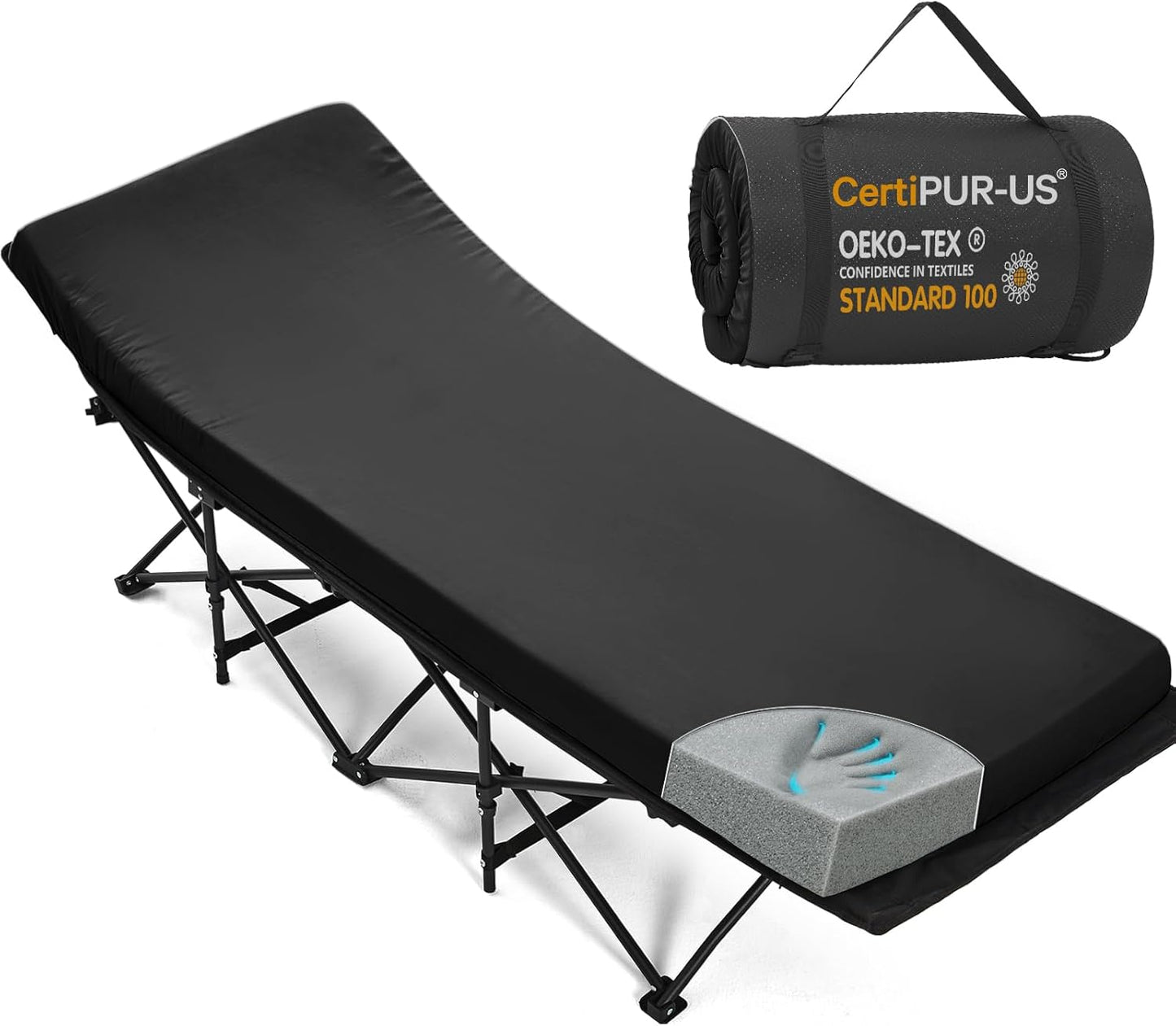 CYMULA Camping Cot Pad 2 Inch Memory Foam, Camping Pad for Folding Cot and Foldable Cot, Portable Roll Up Camp Gear for Car Camping Travel Tent, Non-Slip Waterproof Bottom, Removable Cover, Pad Only