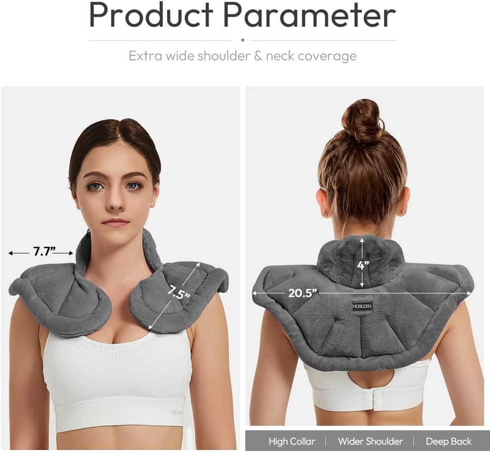 MORLIDEN Microwavable Heated Neck Wrap Warmer and Shoulder Weighted Heating Pad Microwave for Hot and Cold Compress - Dark Gray
